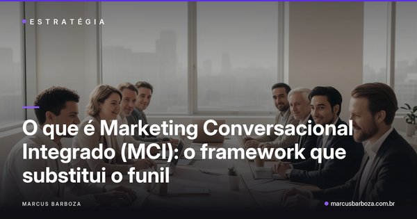 Capa do artigo "O que é Marketing Conversacional Integrado (MCI): o framework que substitui o funil" — categoria A Conversa como Unidade de Valor no blog de Marcus Barboza sobre Marketing Conversacional Integrado (MCI).
